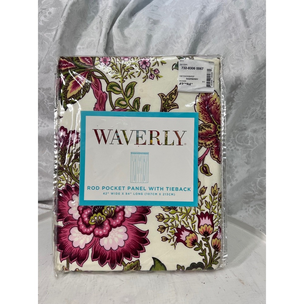 Waverly Navarra Raspberry Floral Rod Pocket Curtain Panel 42x84 Cotton Tieback